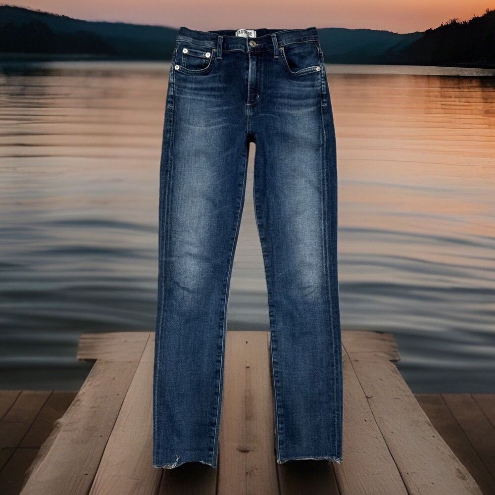 Agolde Sophie Crop Jeans 25 (24x25.5) Dark Blue High Rise Denim Stretch Womens